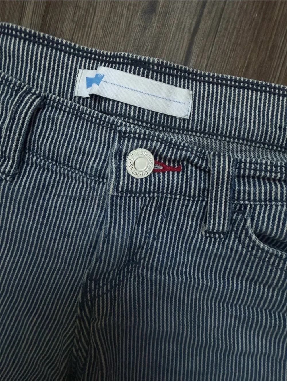 Levi's Navy and White Pinstripe Denim Shorts